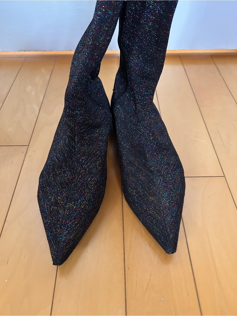 Zara Black Glitter Over-the-Knee Flat Boots - Picture 8 of 11